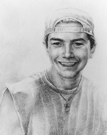 drawing of smiling teenage boy with cap