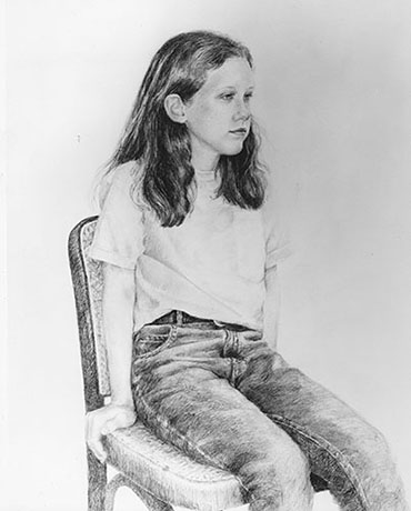 drawing of young girl seated