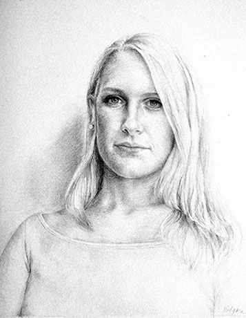 drawing, head and shoulders of young lady